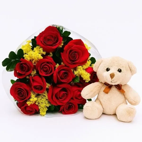 12 Rosas Vermelhas Com Pelúcia