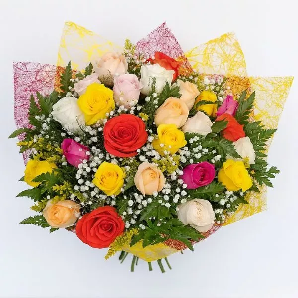 Buquê Com 24 Rosas Coloridas