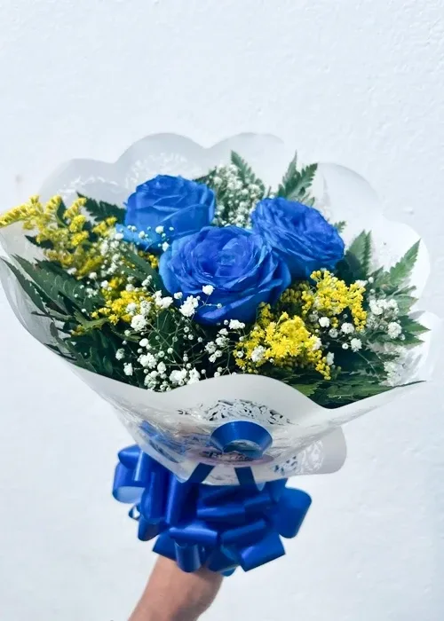 Buquê 3 Rosas Azuis- Linha Premium