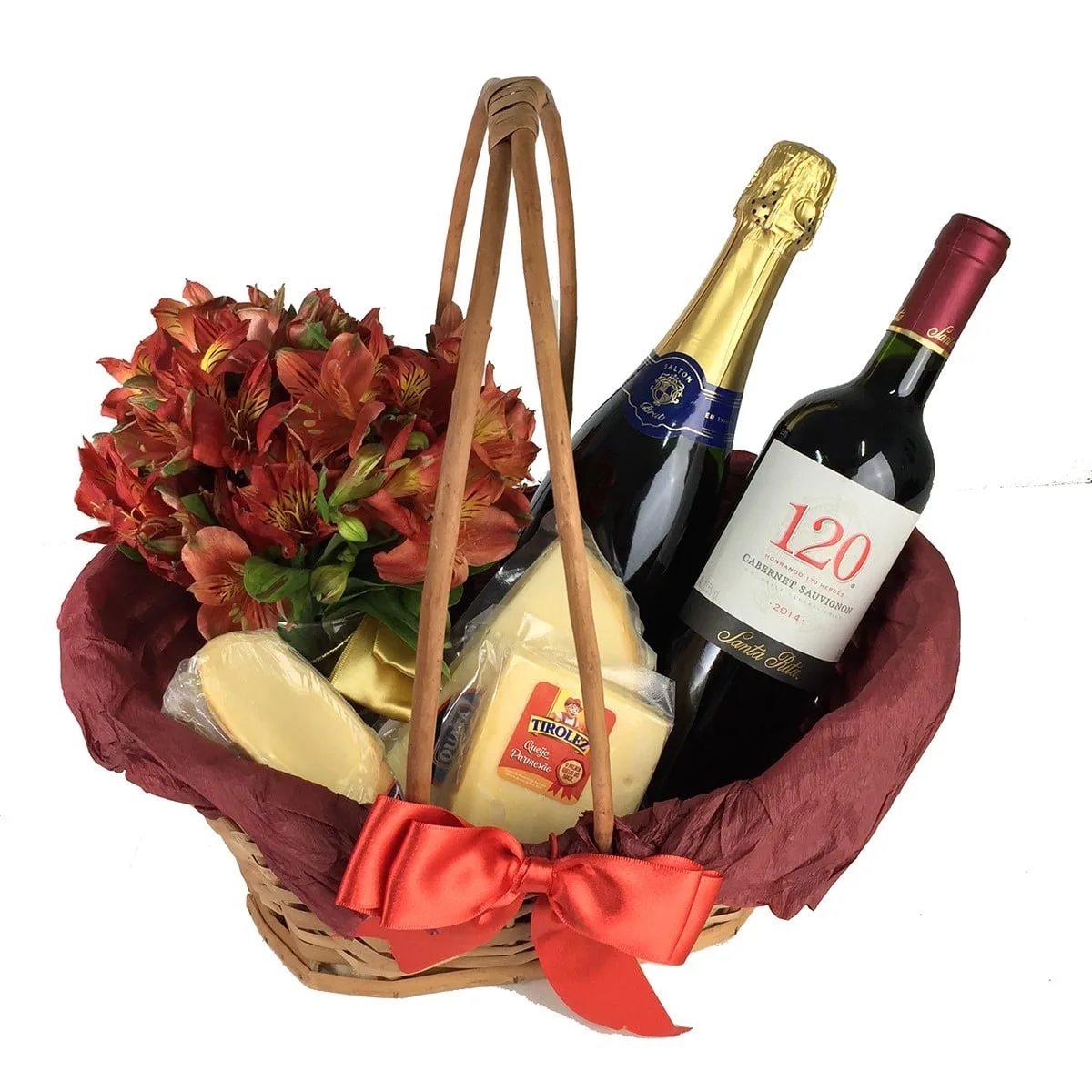 Cesta Delícias com Queijos e Vinhos