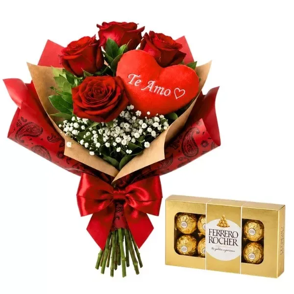 Ramalhete De 4 Rosas Vermelhas Com Chocolate E Pelúcia