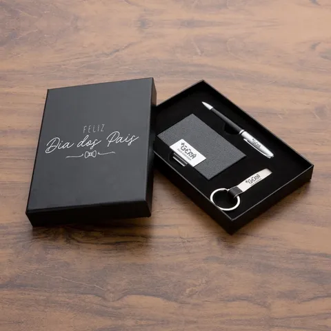 Presente Dia dos Pais Personalizado Kit Executivo Caneta Chaveiro Porta Cartão Metálica