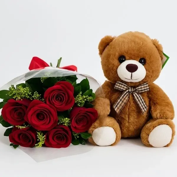 6 Rosas Com Pelúcia
