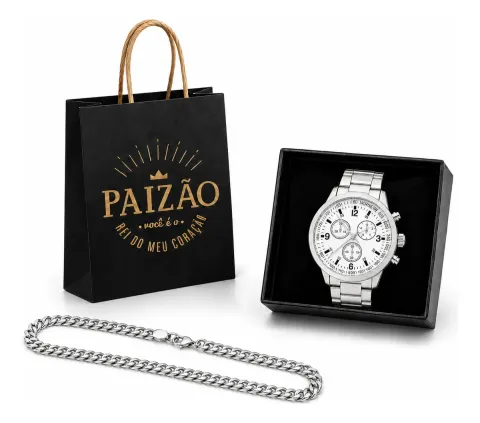 Kit Presente Masculino Relógio Corrente Grumet Dia Dos Pais