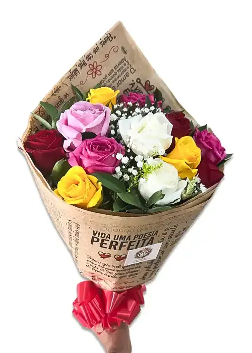 Buquê de 12 Rosas Coloridas