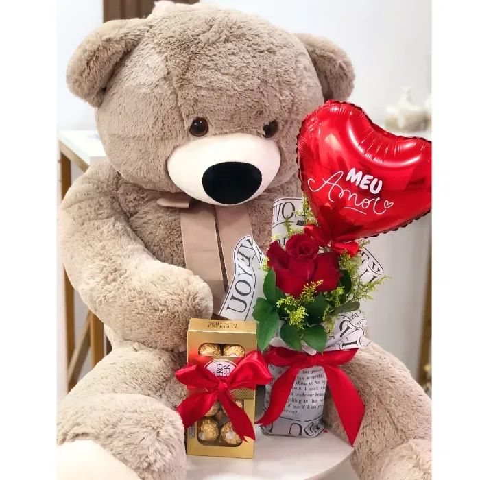 Urso de Pelúcia Gigante E Arranjo de Rosa Dia dos Namorados