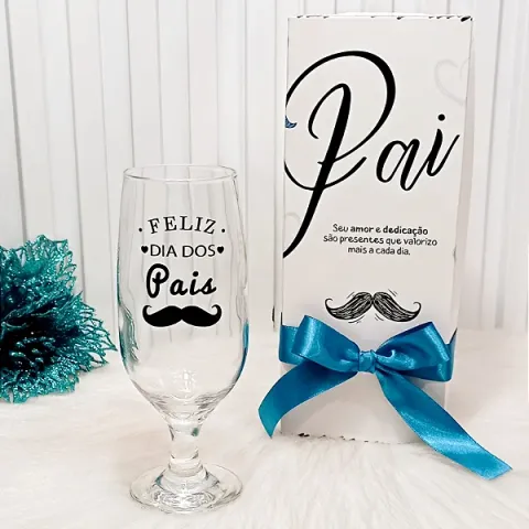 Taça Feliz Dia dos Pais + Caixa com Laço Azul