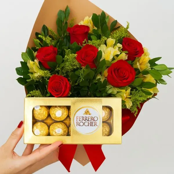6 Rosas Com Ferrero Rocher